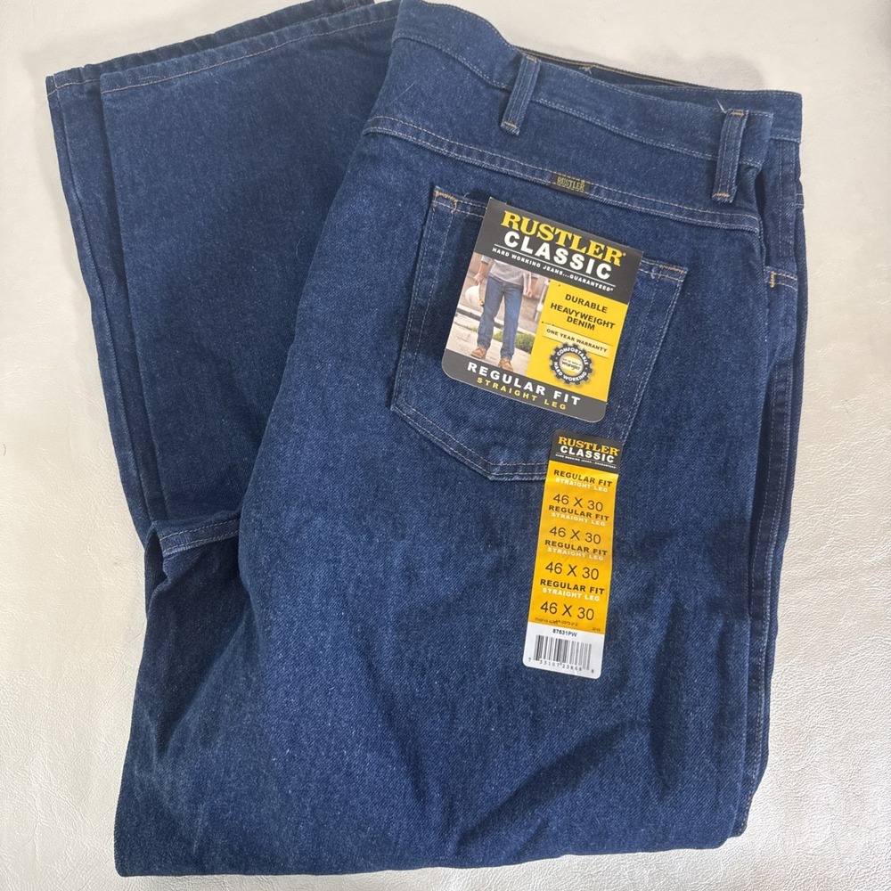 Wrangler/Rustler Men Regular Fit Straight Leg Heavyweight Denim Jeans 46x30 NWT